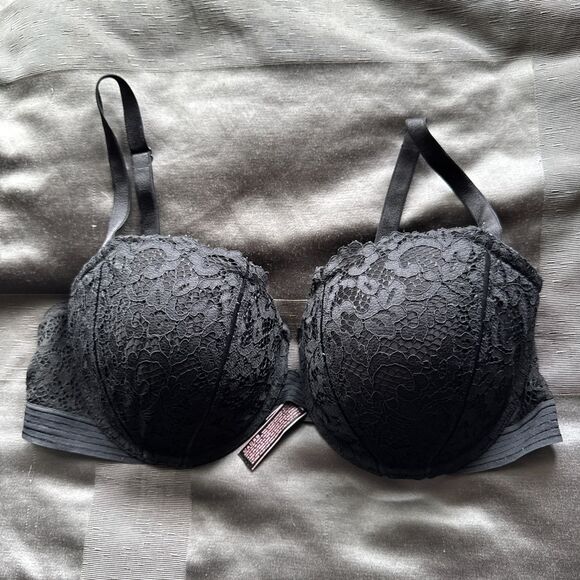 VICTORIA'S SECRET Black Very Sexy Lace Uplift Balconet Push Up Bra Size 38DD - Picture 1 of 5
